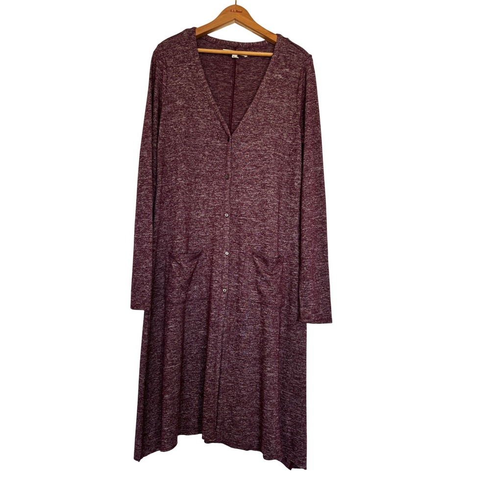 Aeropostale Women L Burgundy Marled Knit Long Duster Cardigan Sweater Lagenlook